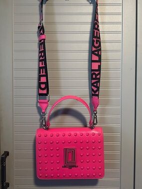 Karl Lagerfeld Paris Candy Pink Simone Front Flap Crossbody & Dustbag  NWOT